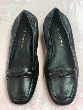 $425-NEW-Stuart Weitzman-Women-Black leather Flat Shoes.Sz-9B.Spain.